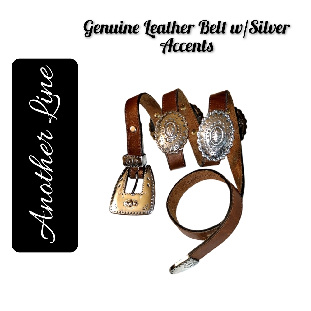 .Another Line Genuine Leather Brown Belt with Silver Cabochons